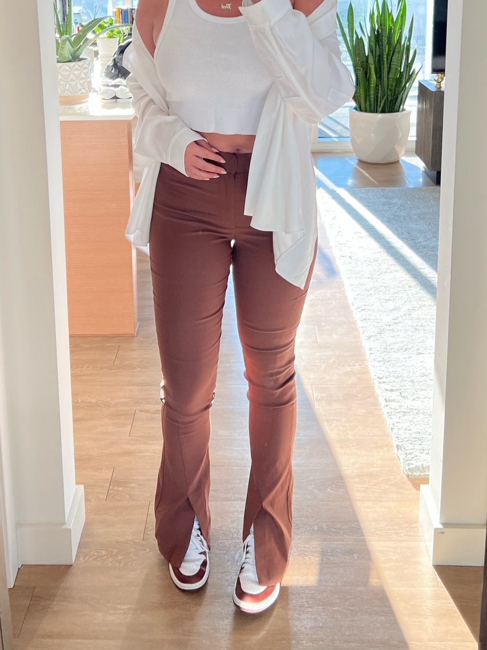 Zara Tailored Stretch Flare Pants in Brown
